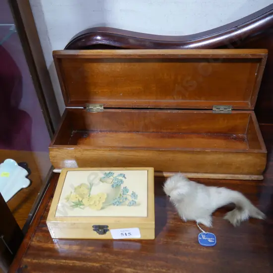 2 wooden boxes, furry seal ornament