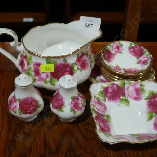 Old English rose gravy jug salt and pepper shaker etc