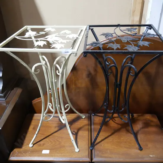 2 metal plant tables