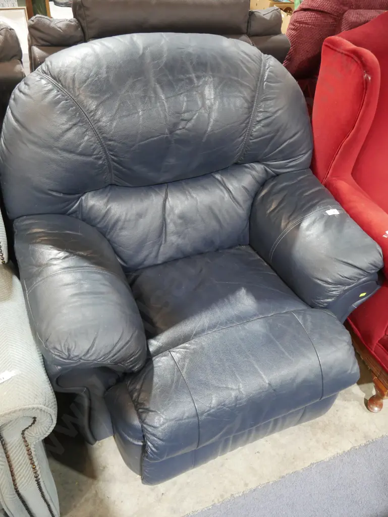 Navy leather recliner armchair Image 1++