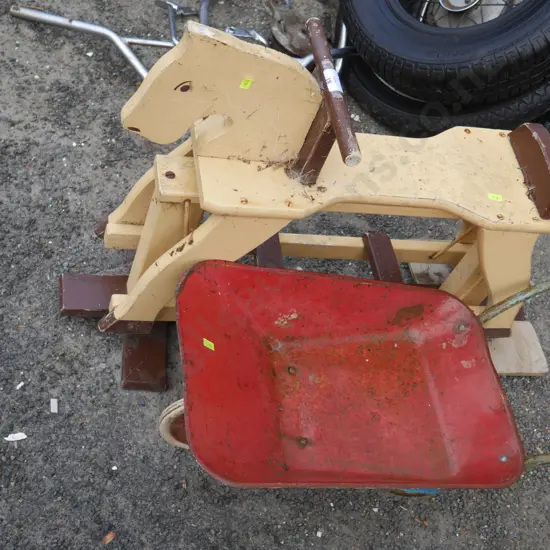 Rocking horse and mini wheelbarrow