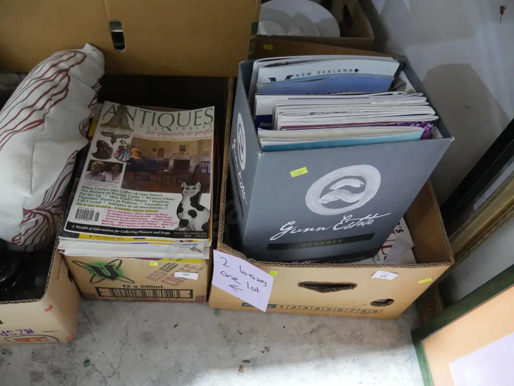 Two boxes of antique magazines etc Image 1++