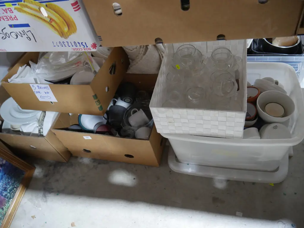5 boxes dinnerwares, glassware, mugs etc Image 1++
