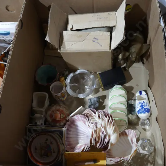 Elephant ornaments, shells etc