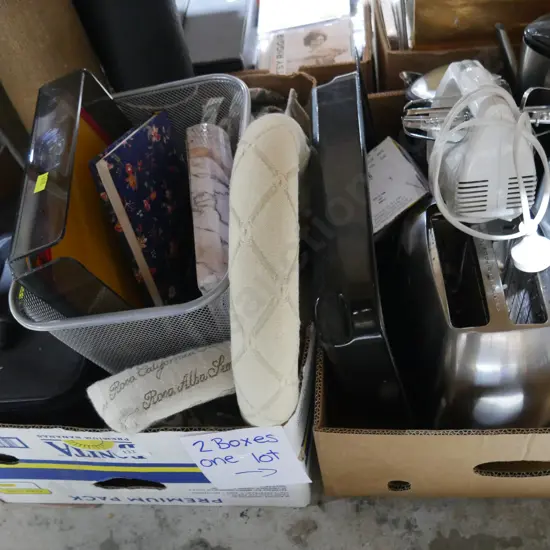 2 boxes toaster, kettle, paper bin etc