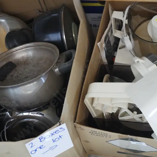 Two boxes of kitchenware
