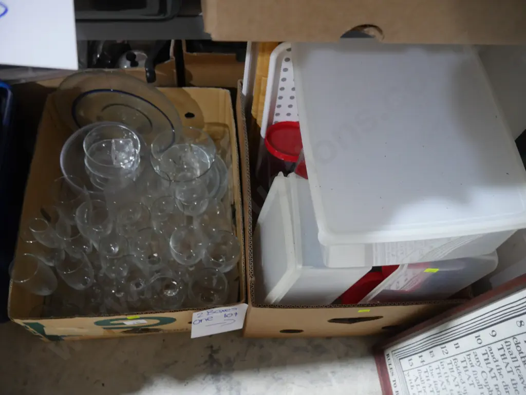Two boxes of glassware, storage containers Image 1++
