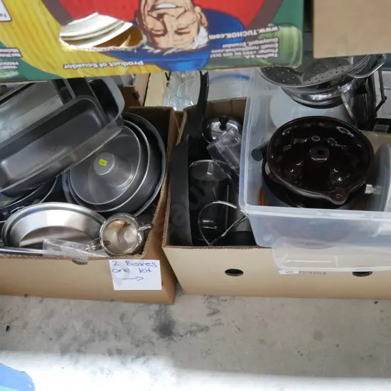 Two boxes of kitchenware