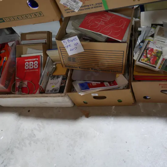 Five boxes of stationery etc