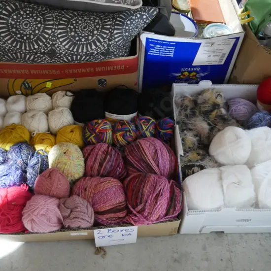 Two boxes of knitting wool