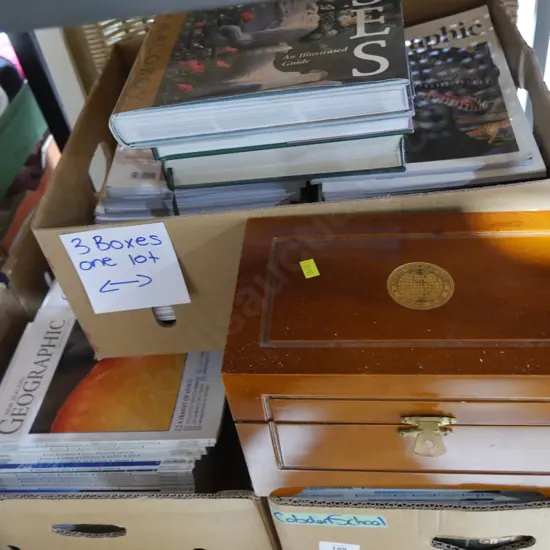 3 boxes New Zealand Geographic magazines etc