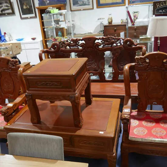 Oriental 5 piece carved lounge suite