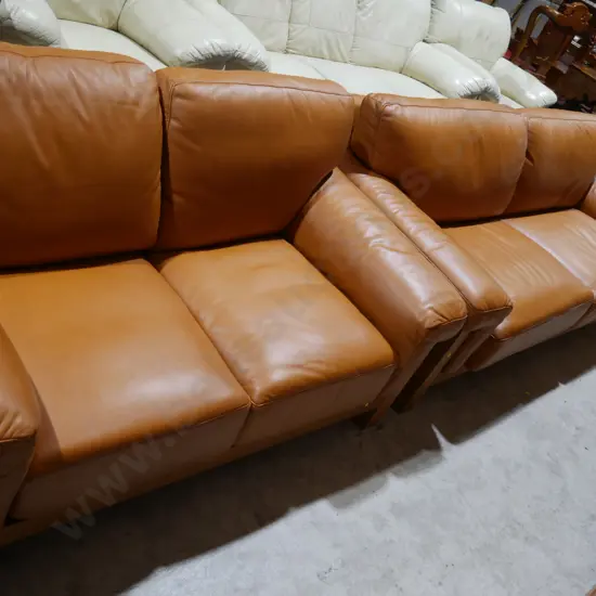 Quality leather three seater two seater couches and one chair