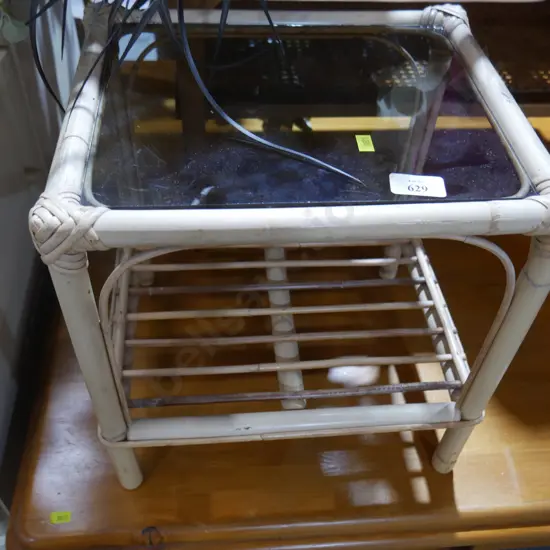 Glass top cane table