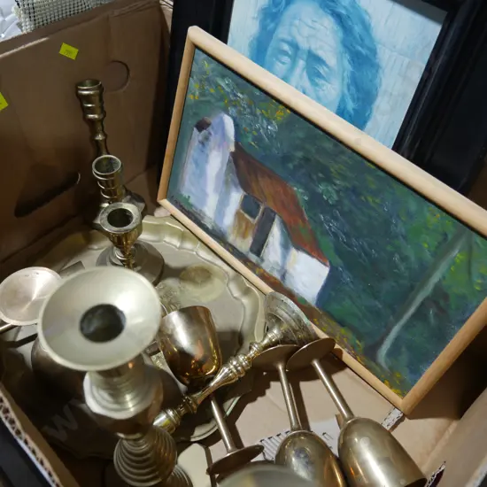 Brass candlesticks etc