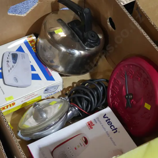 Box with baby monitor, answering machine ect