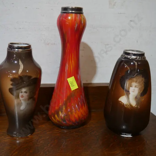 3 s/silver top vases