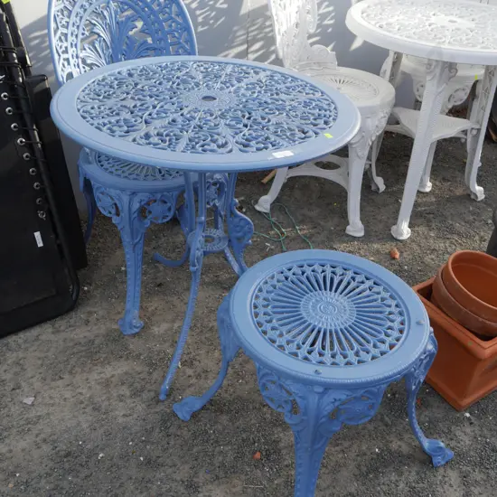Outdoor table, 1 chair and stool