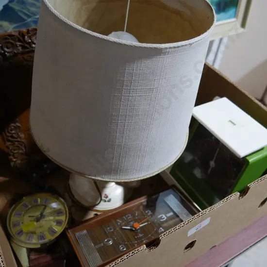 Clocks, table lamp etc