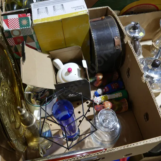 Brassware, boxed glasses etc