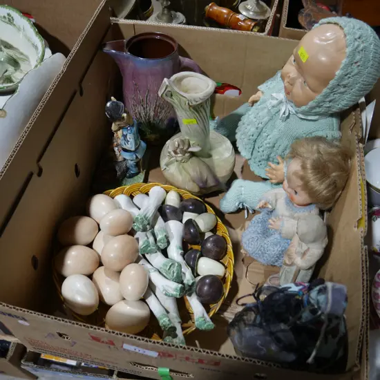 Dolls, vases etc