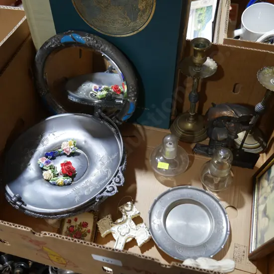 Candle sticks, flower brooches, sundries