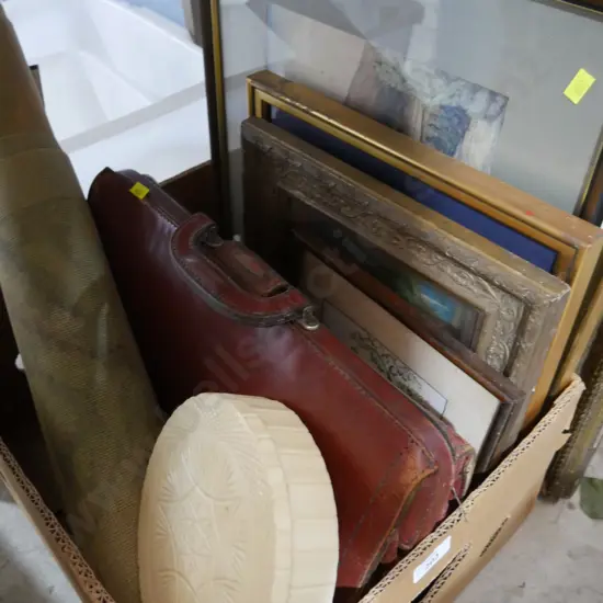 Framed artworks, briefcase etc