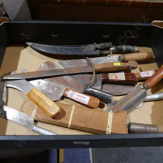 Assorted meat cleavers etc