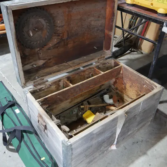 Wooden trunk & contents