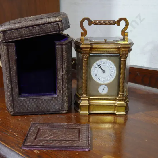 Cased antique Sandstein brass carriage clock with alarm