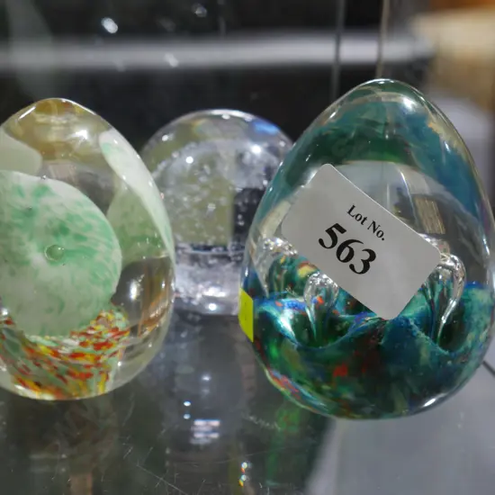 3 glass paperweights