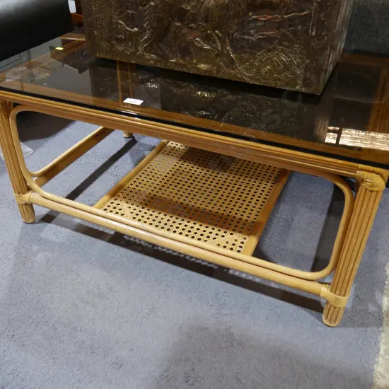 Cane and glass coffee table