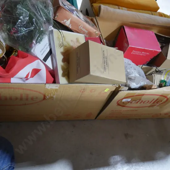 Two boxes of Christmas decorations