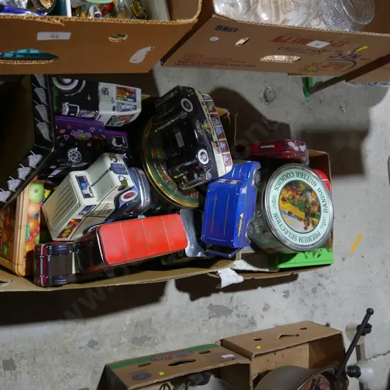 Two boxes of tins