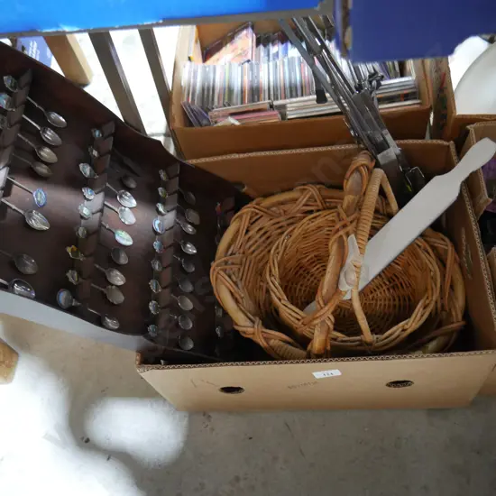 Souvenir spoons, baskets etc