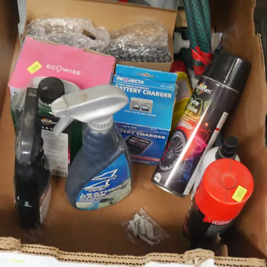 Car cleaning sprays, chicken feeder