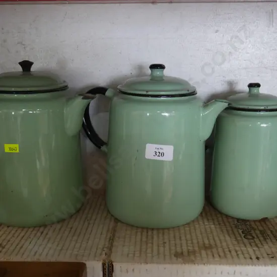 3 enamel kettles