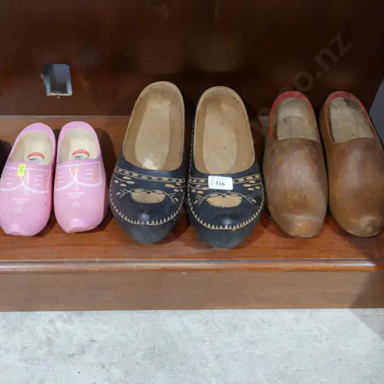 3 pairs of wooden clogs