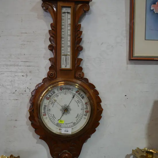 Carved wooden banjo barometer