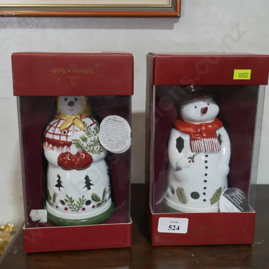 2 Villeroy and Bosch snowmen tea light candle holders