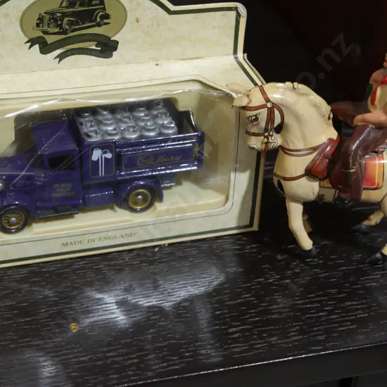 Tin toy horse and rider and boxed truck
