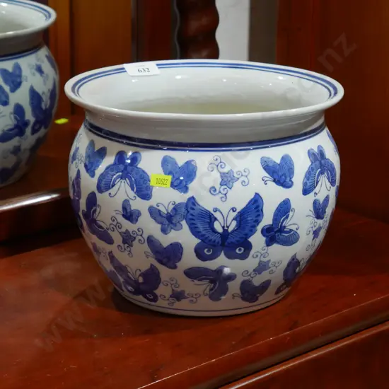 Blue and white planter