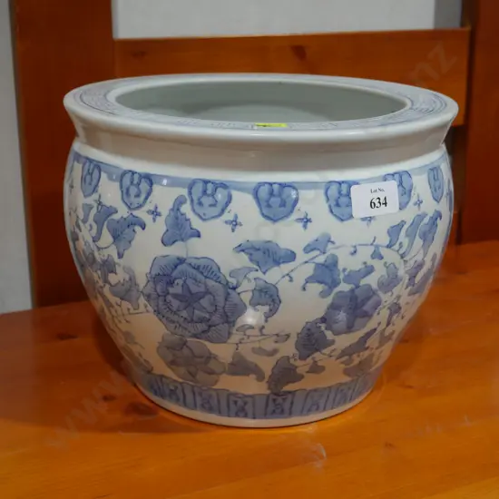 Blue and white planter