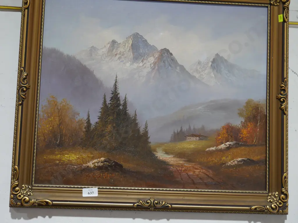 Framed mountain scene oil painting Image 1++