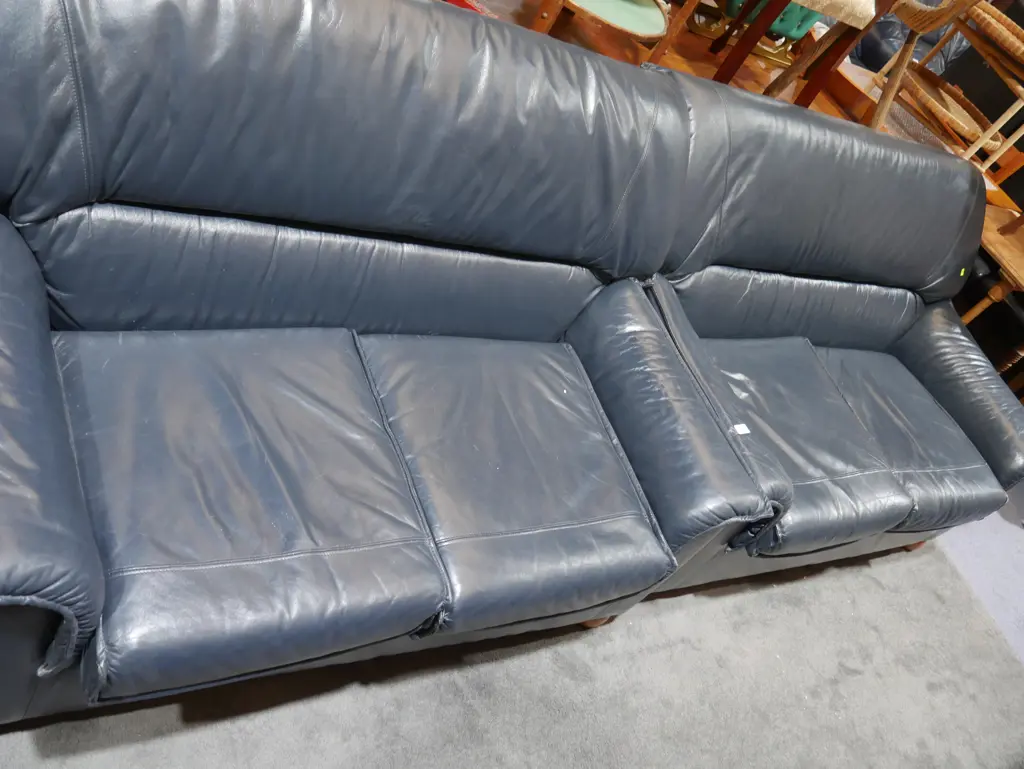 Two blue leather two person  sofas Image 1++