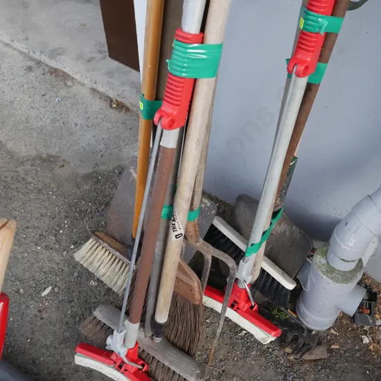 Spades, mops, brooms, fork