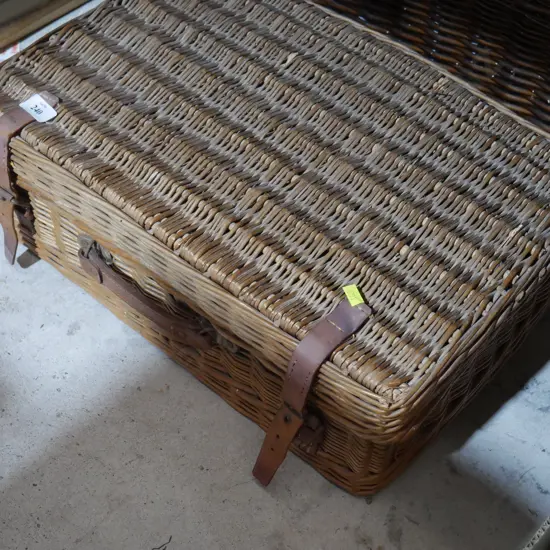 Cane picnic basket and contents