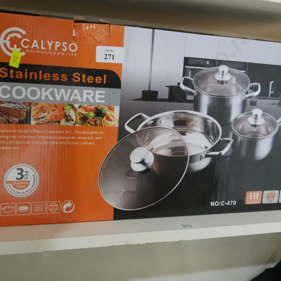 Calypso 3 piece stainless steel cookware wet