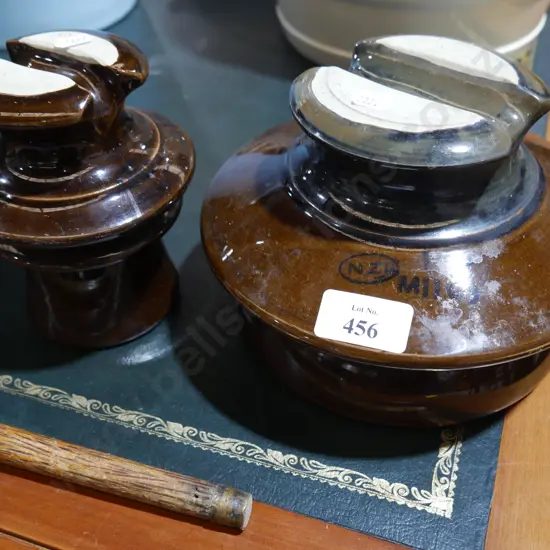 2 pottery powerline insulators