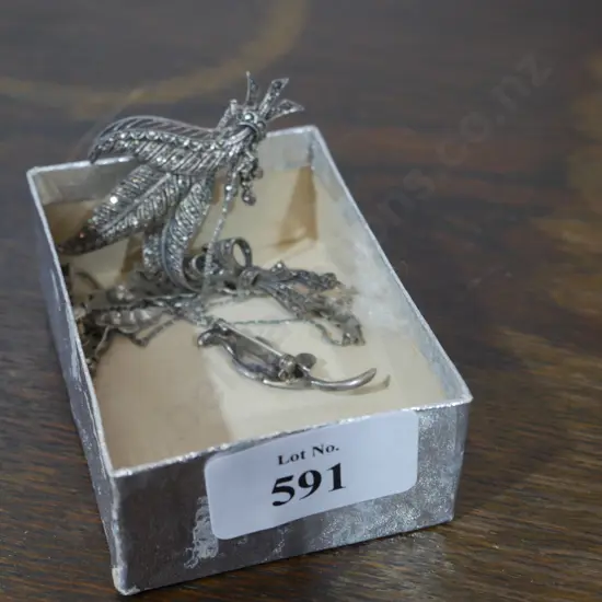 Stirling Silver marcasite brooches etc